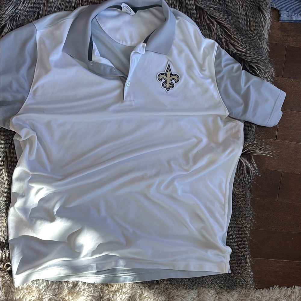 White and Gray Polo Shirt with Fleur-de-lis Logo